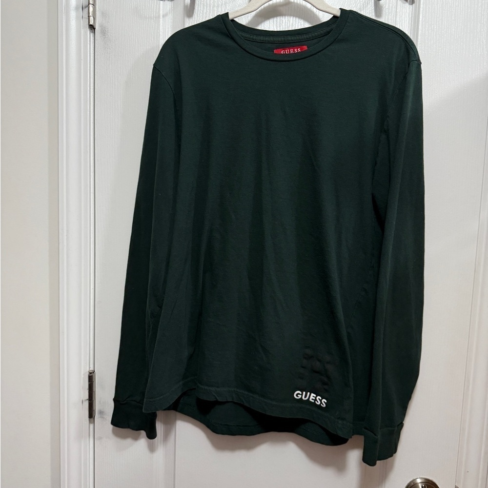 Guess long‎ sleeve shirt Men’s XL green roses crew neck tee classic LA NY